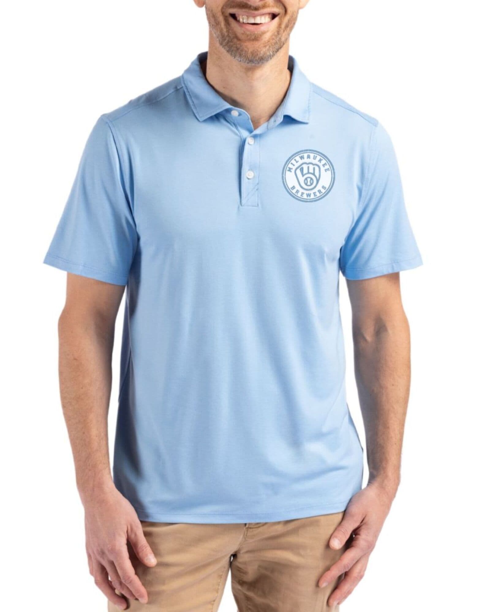 Men's Milwaukee Brewers Cutter & Buck Mono Atlas Coastline Double Peached Polo