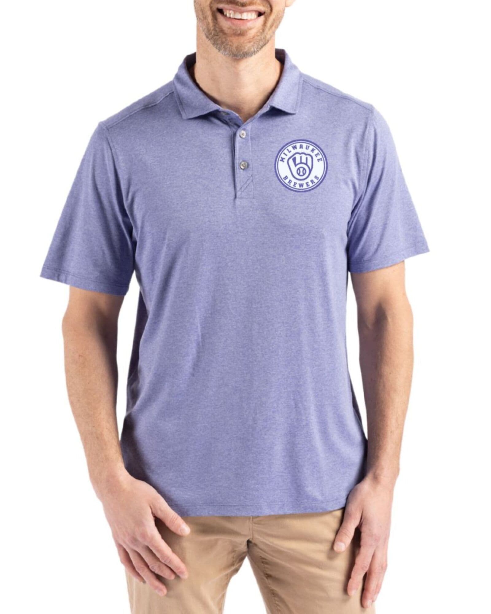 Men's Milwaukee Brewers Cutter & Buck Mono Hyacinth Coastline Double Peached Polo