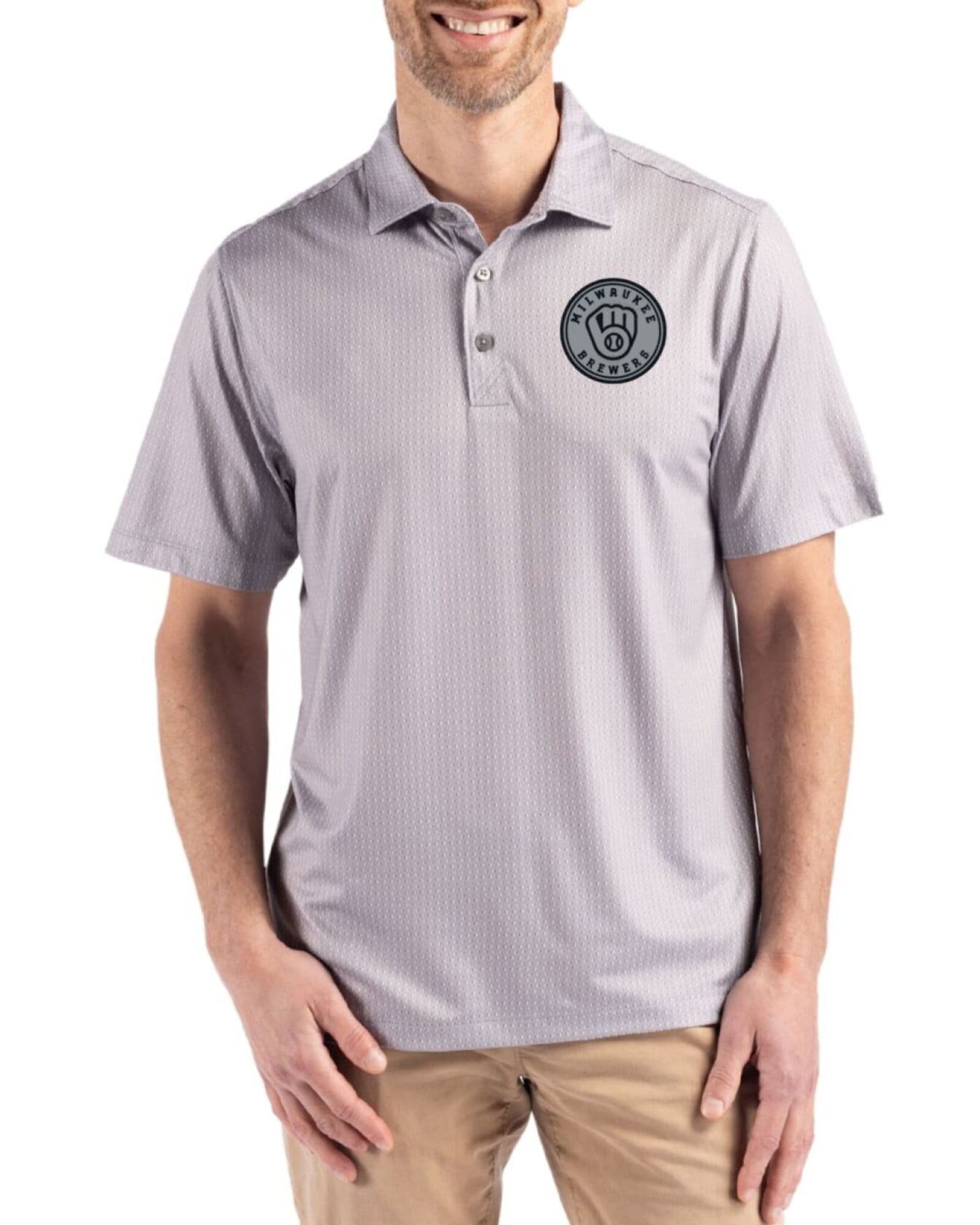 Men's Milwaukee Brewers Cutter & Buck Mono Polished Pike Shadow Check Print Polo