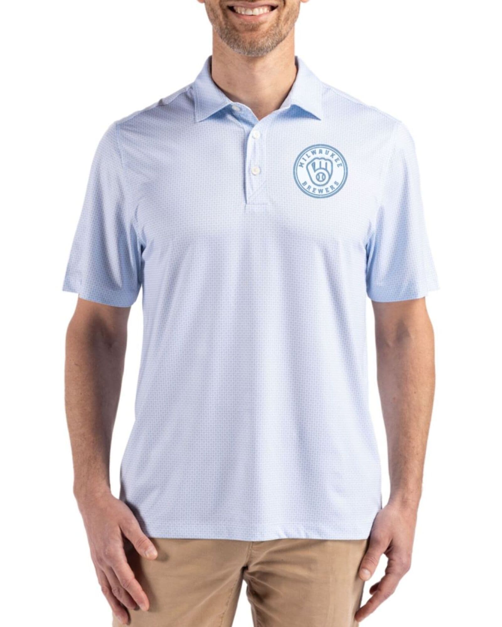 Men's Milwaukee Brewers Cutter & Buck Mono Atlas Pike Diamond Dot Print Polo