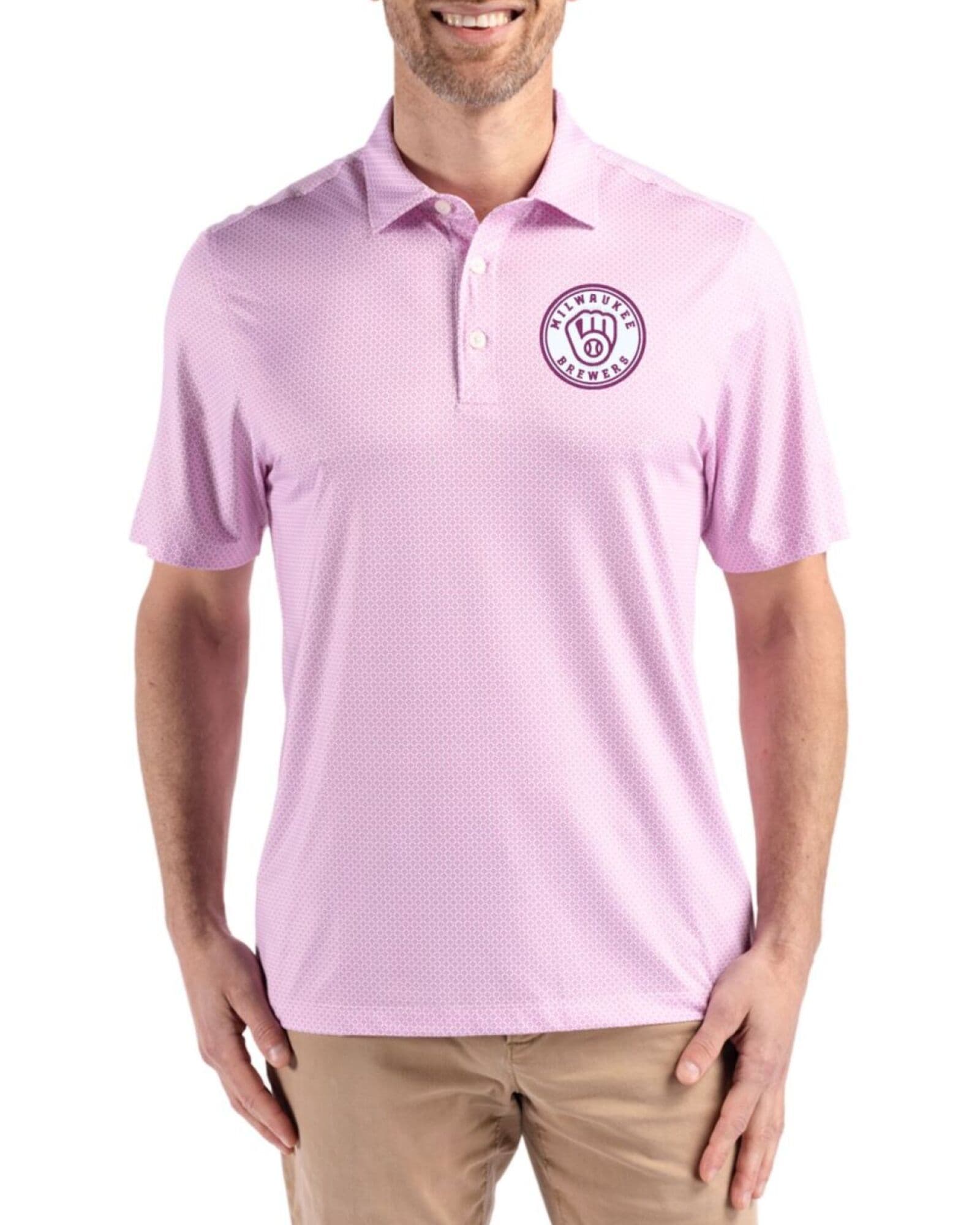 Men's Milwaukee Brewers Cutter & Buck Mono Gelato Pike Diamond Dot Print Polo