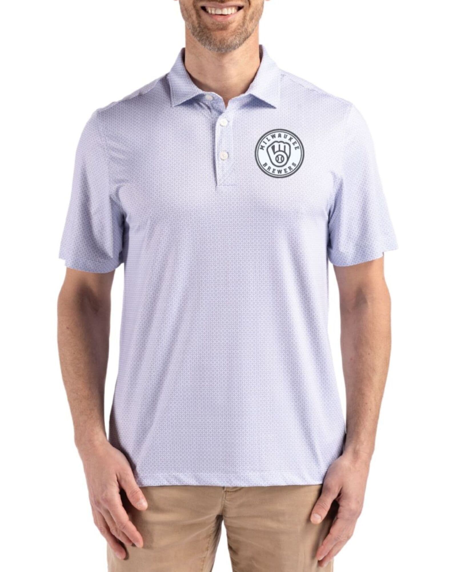 Men's Milwaukee Brewers Cutter & Buck Mono Hyacinth Pike Diamond Dot Print Polo