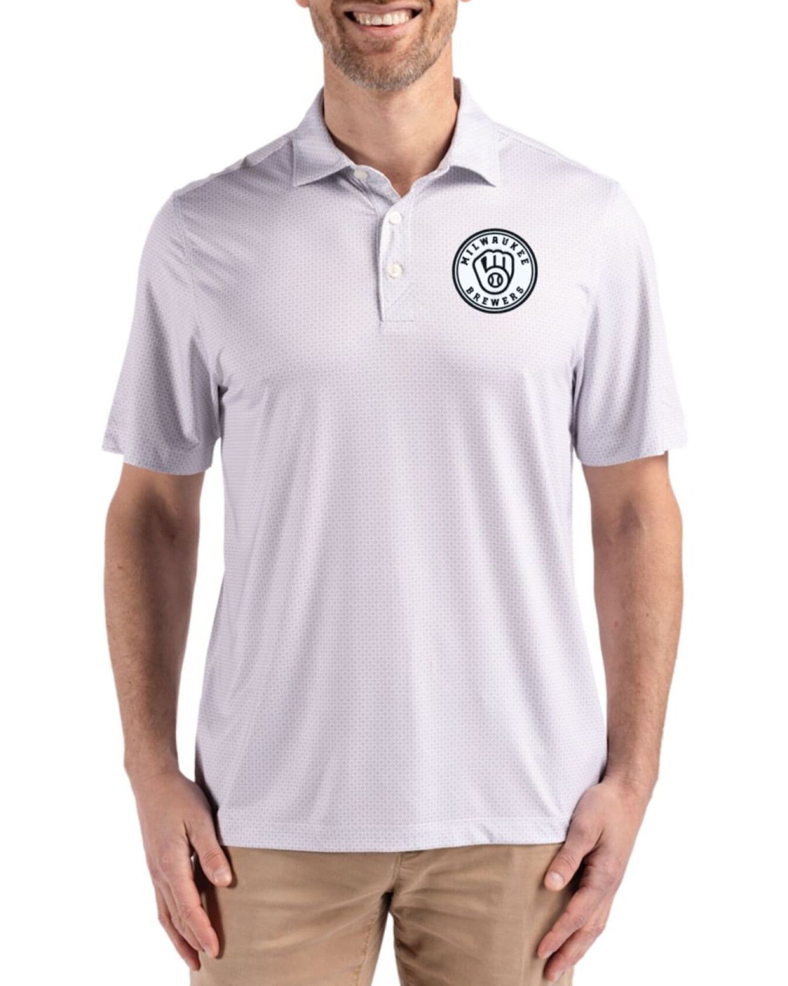 Men's Milwaukee Brewers Cutter & Buck Mono Polished Pike Diamond Dot Print Polo