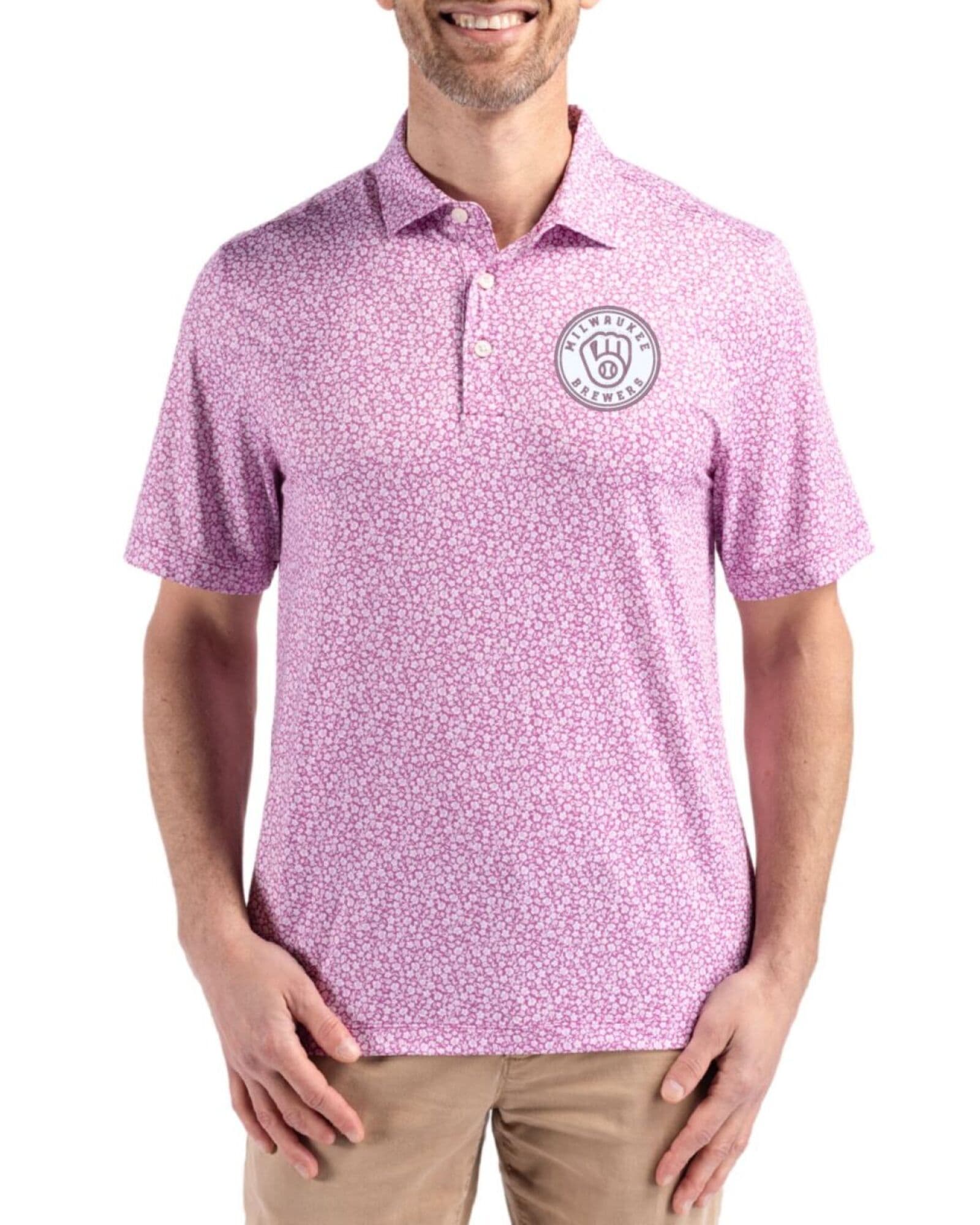 Men's Milwaukee Brewers Cutter & Buck Mono Gelato Pike Flora Print Polo