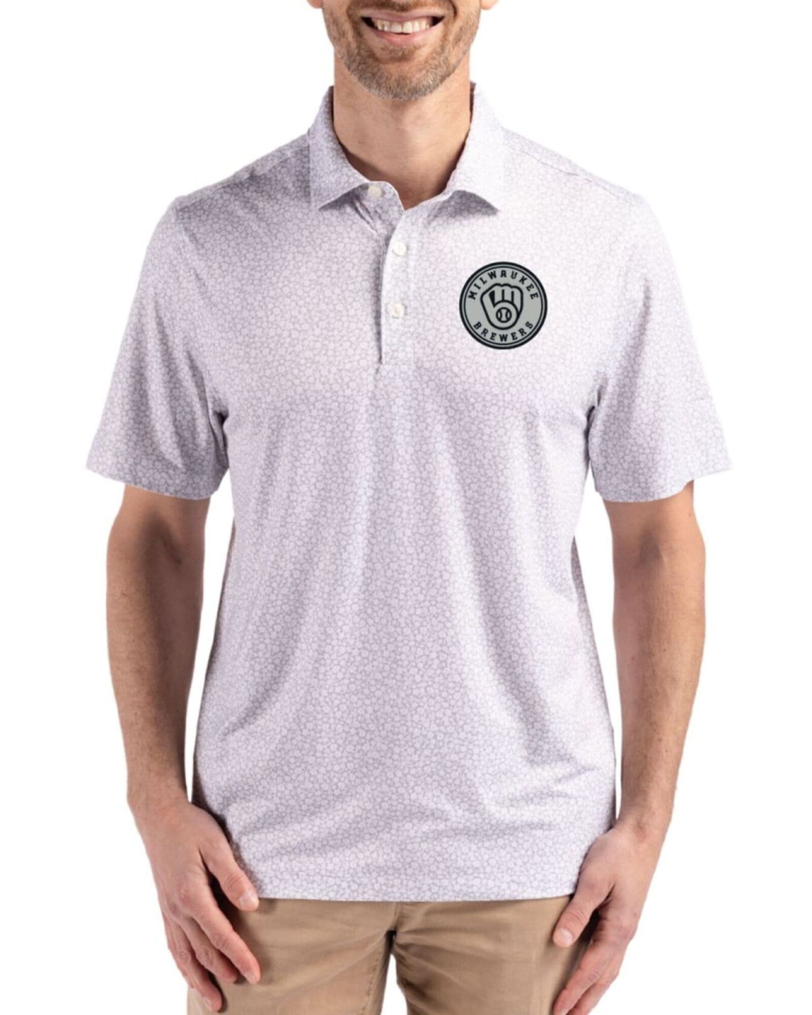 Men's Milwaukee Brewers Cutter & Buck Mono Polished Pike Flora Print Polo