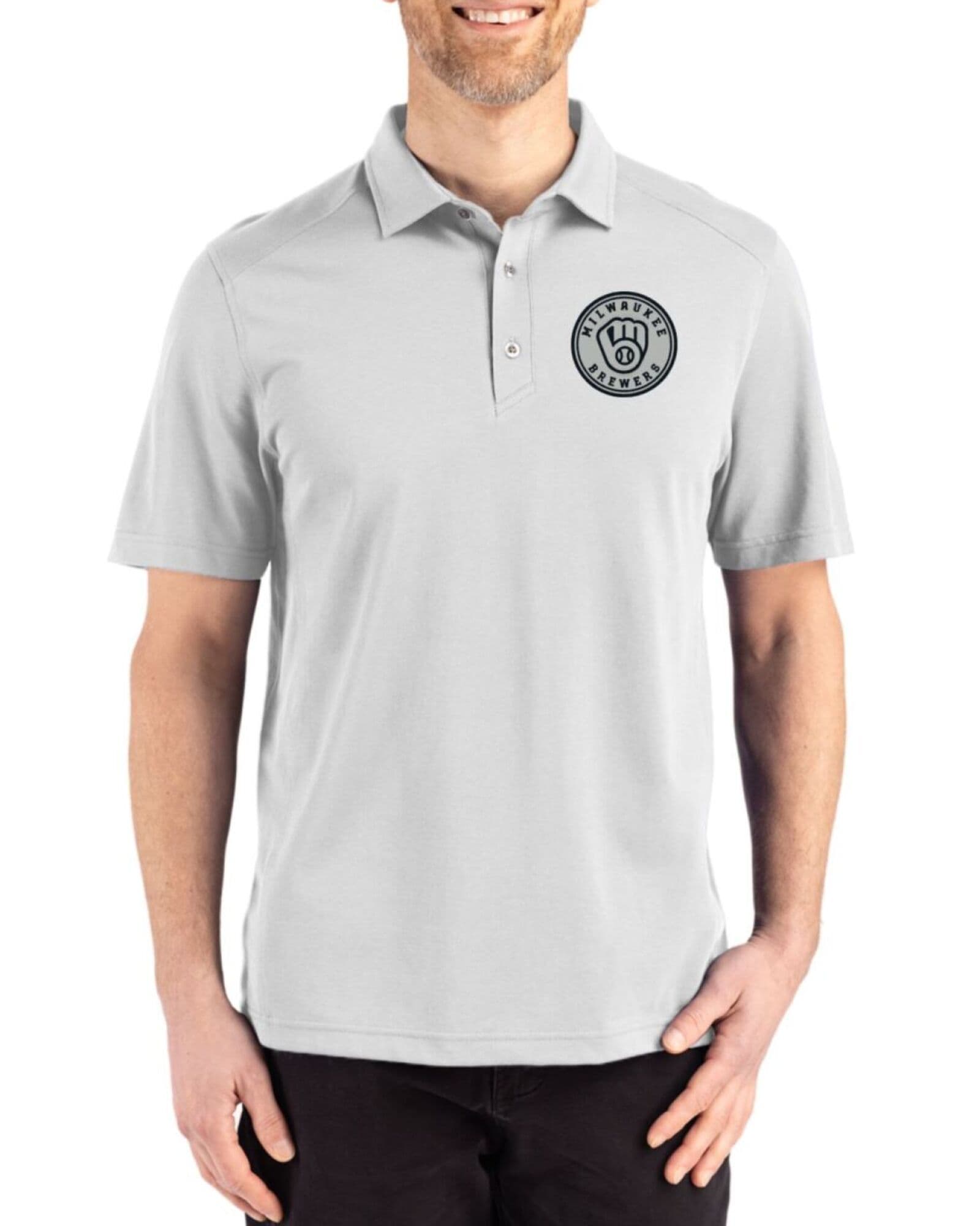 Men's Milwaukee Brewers Cutter & Buck Mono Concrete Advantage Refresh Cotton-Blend Pique Polo