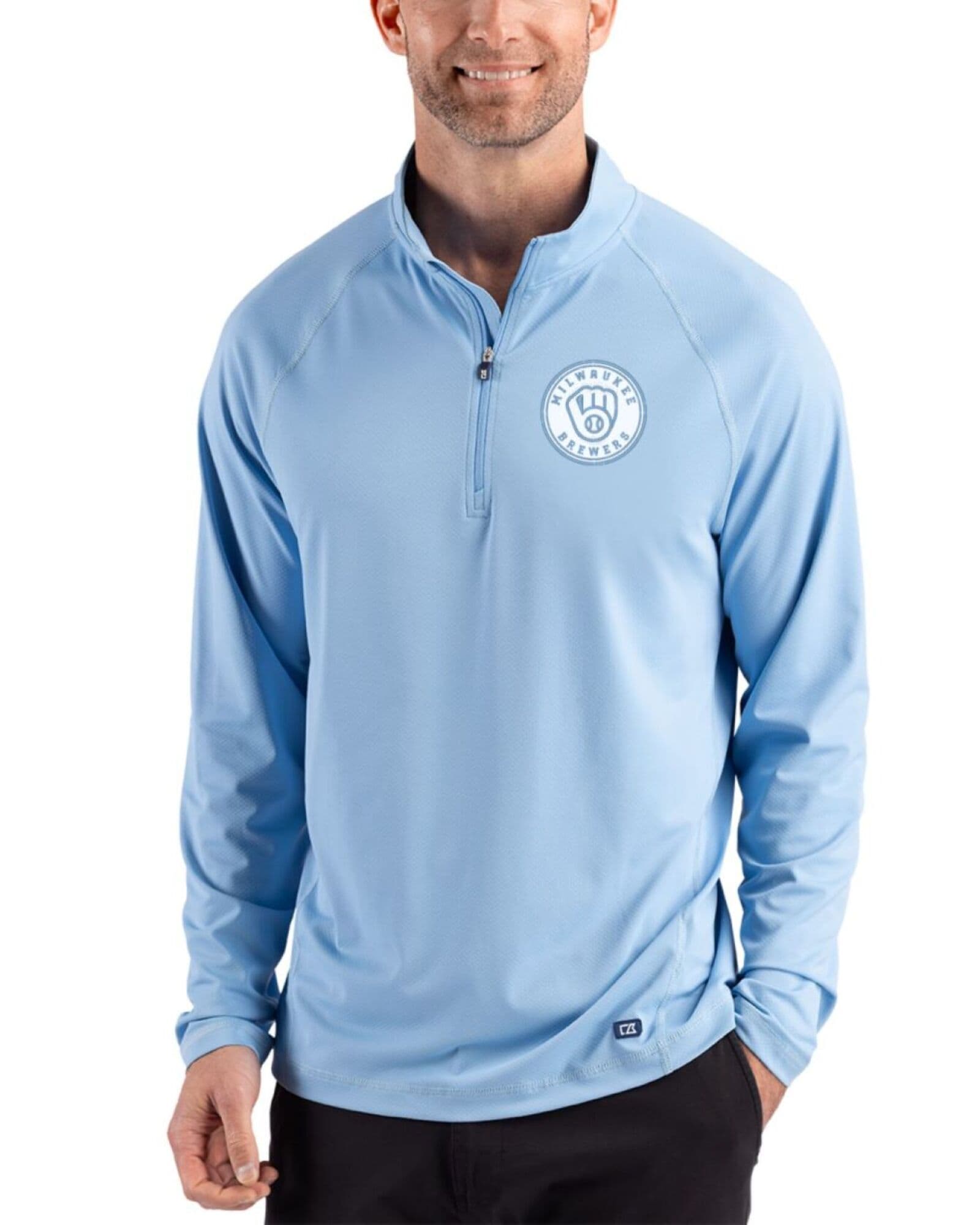 Men's Milwaukee Brewers Cutter & Buck Mono Atlas Prospect Featherlight Stretch Quarter Zip