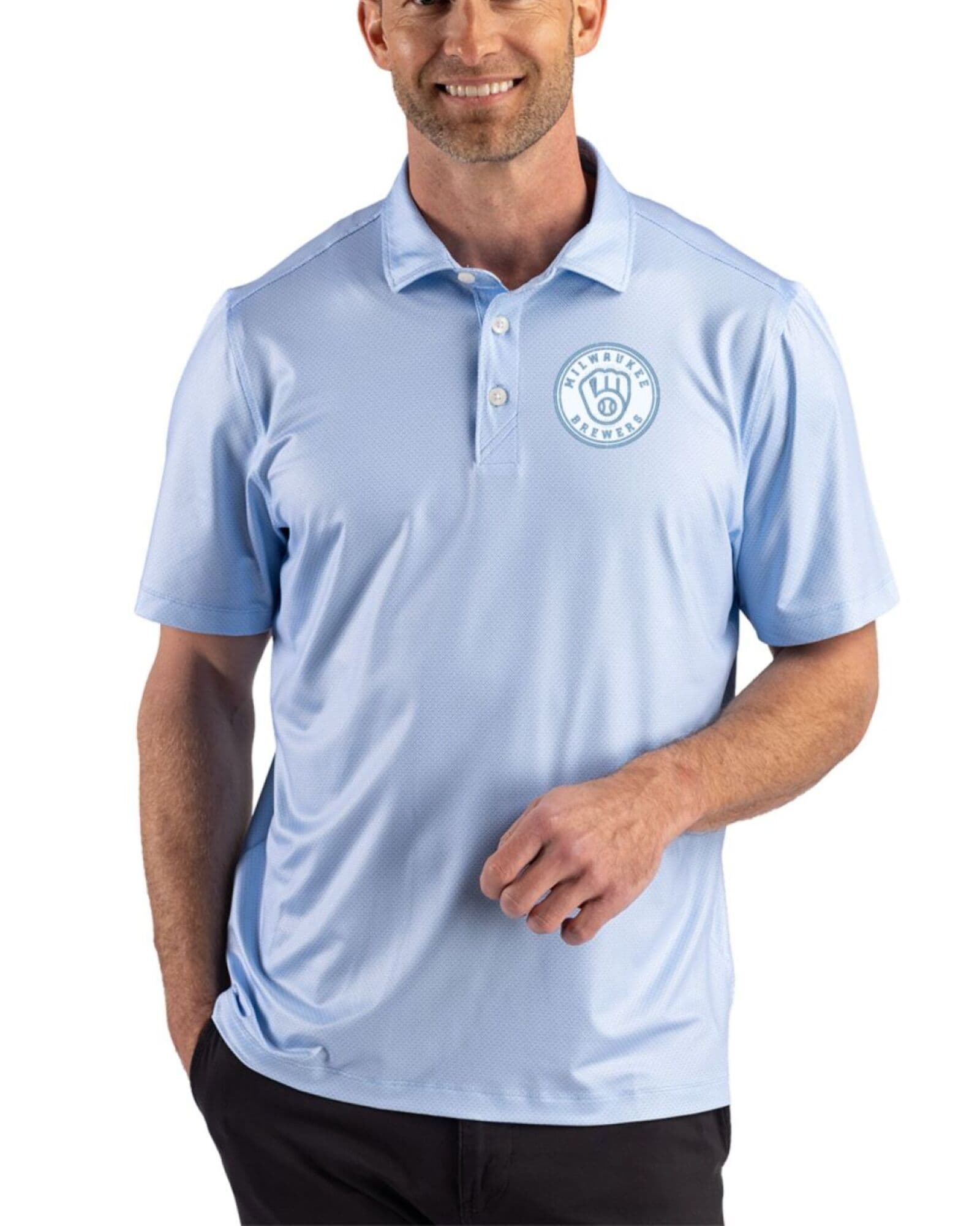Men's Milwaukee Brewers Cutter & Buck Mono Atlas Pike Lattice Print Polo