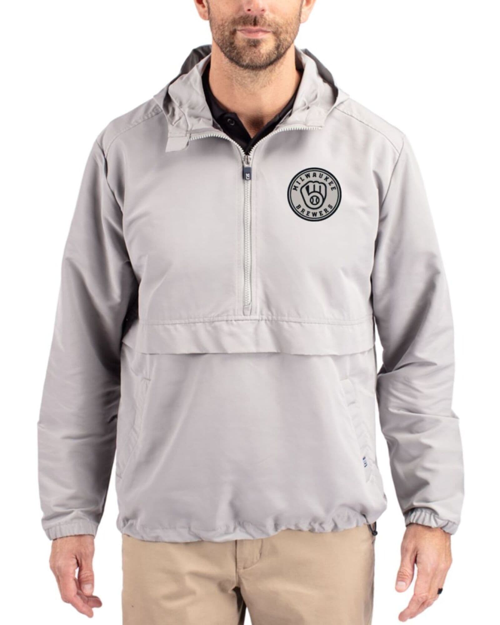 Men's Milwaukee Brewers Cutter & Buck Mono Polished Charter Packable Half Zip Anorak Jacket