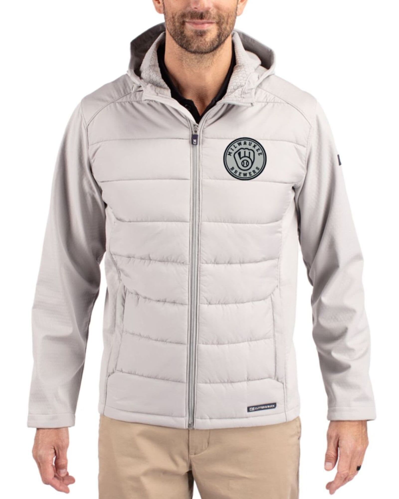 Men's Milwaukee Brewers Cutter & Buck Mono Concrete Evoke Honeycomb Fleece Hybrid Full Zip Jacket