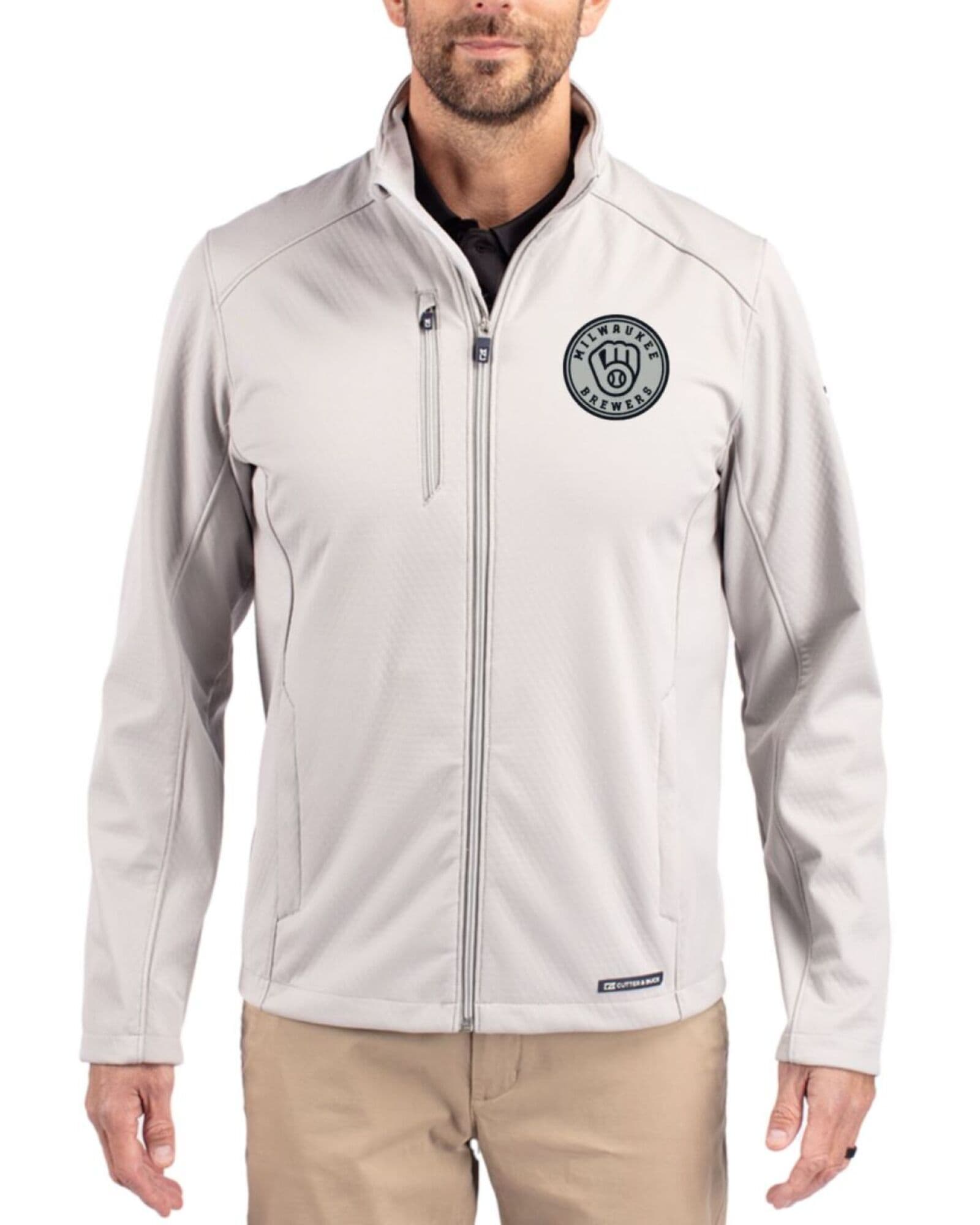 Men's Milwaukee Brewers Cutter & Buck Mono Concrete Evoke Honeycomb Fleece Full Zip Jacket