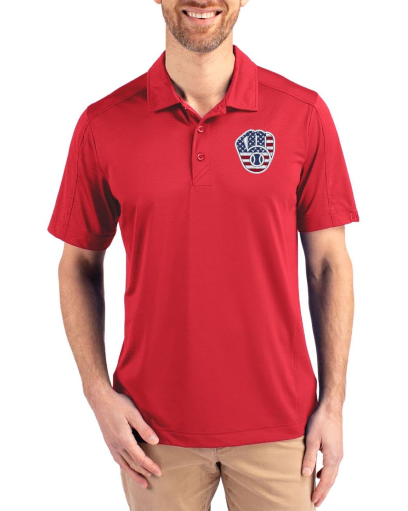 Men's Milwaukee Brewers Cutter & Buck Stars And Stripes Red Prospect Featherlight Stretch Polo
