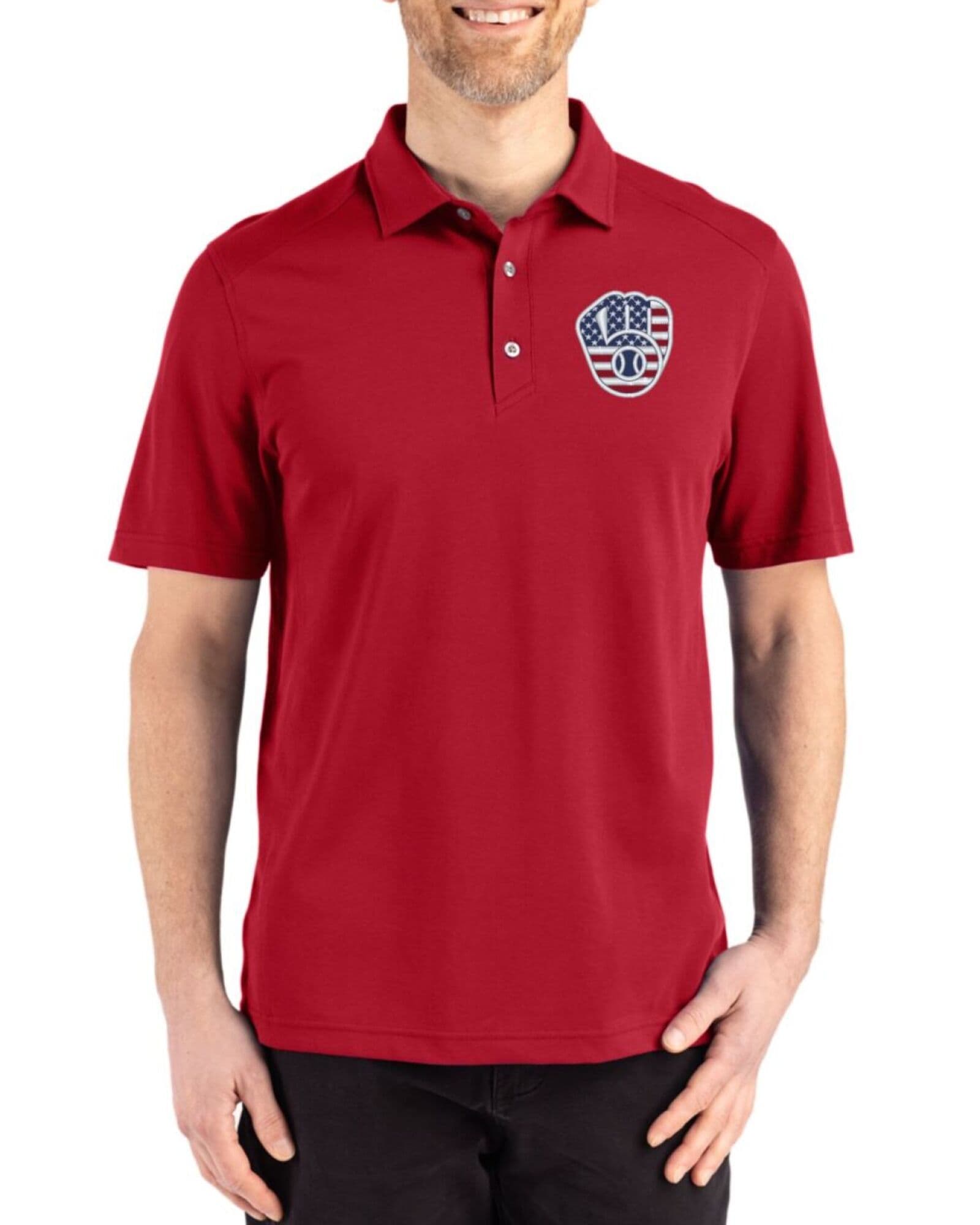 Men's Milwaukee Brewers Cutter & Buck Stars And Stripes Cardinal Red Advantage Refresh Cotton-Blend Pique Polo