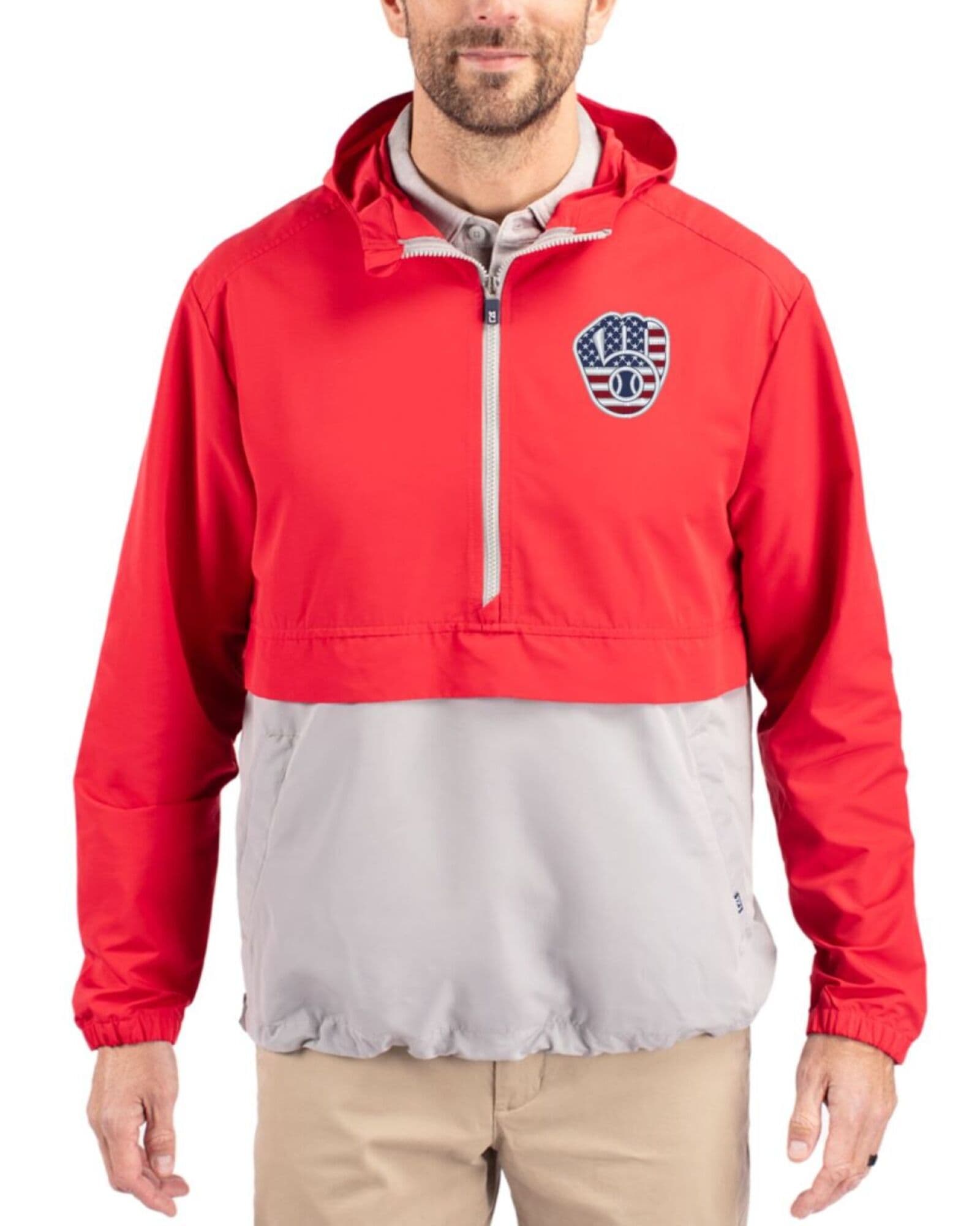 Men's Milwaukee Brewers Cutter & Buck Stars And Stripes Red/Polished Charter Packable Half Zip Anorak Jacket