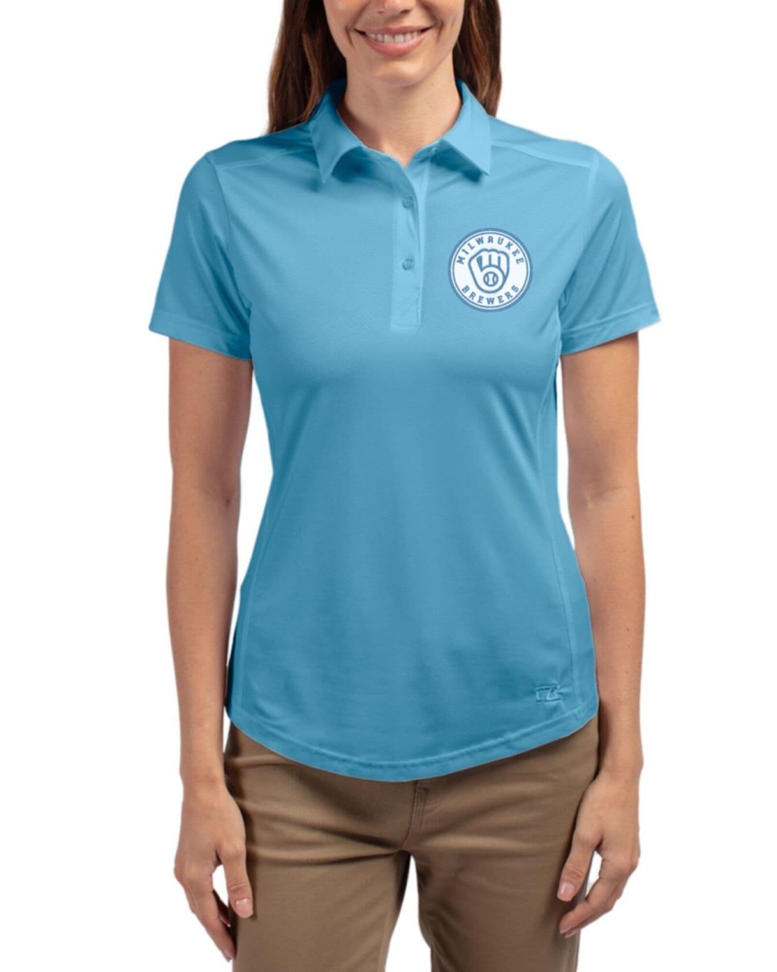 Women's Milwaukee Brewers Cutter & Buck Mono Atlas Prospect Featherlight Stretch Polo