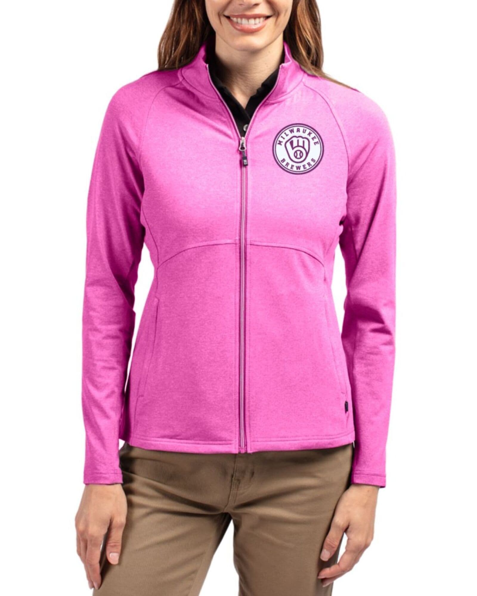 Women's Milwaukee Brewers Cutter & Buck Mono Gelato Heather Adapt Soft Knit Stretch Heathered Full Zip Jacket