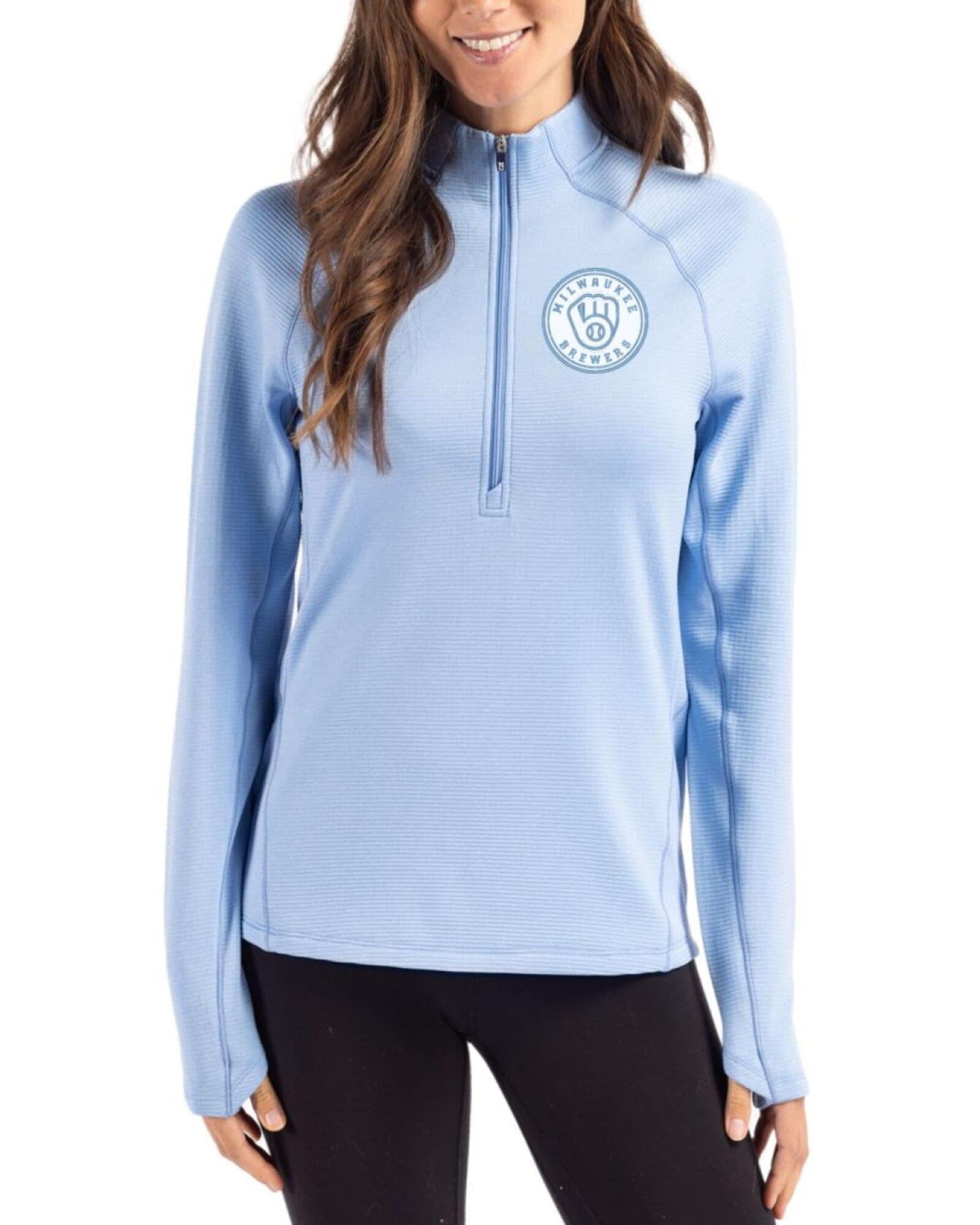 Women's Milwaukee Brewers Cutter & Buck Mono Atlas Heather Peshastin Grid Fleece Half Zip Pullover