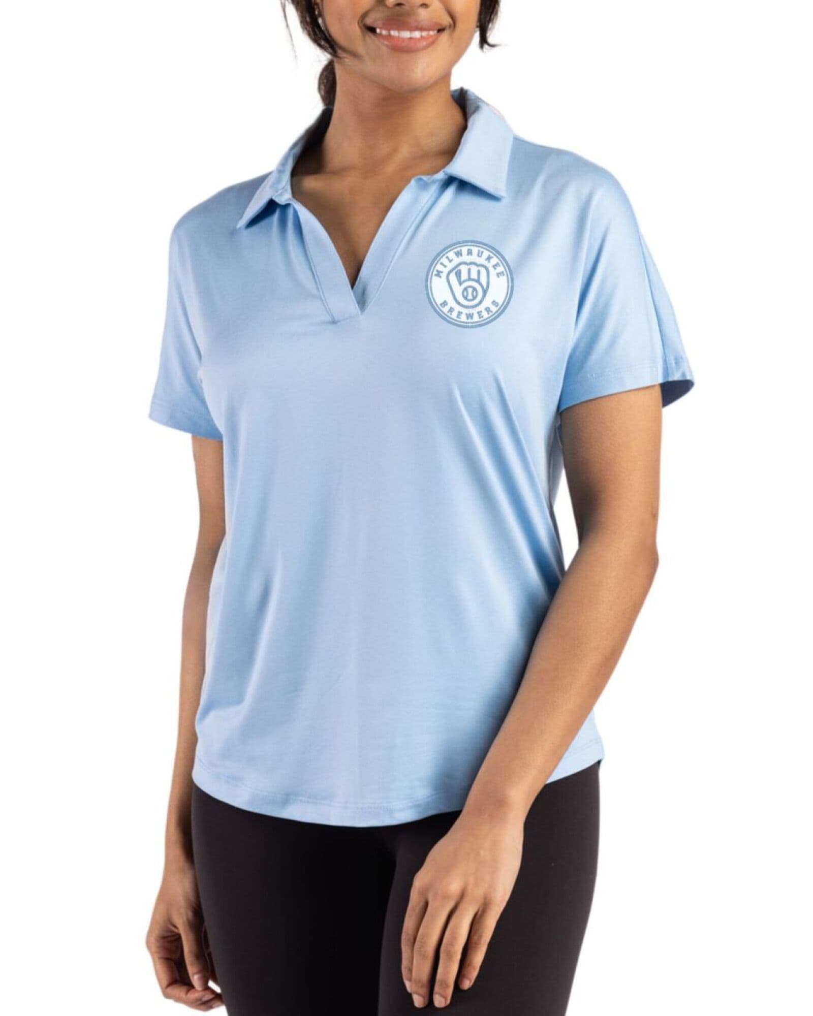 Women's Milwaukee Brewers Cutter & Buck Mono Atlas Coastline Double Peached Dolman Polo