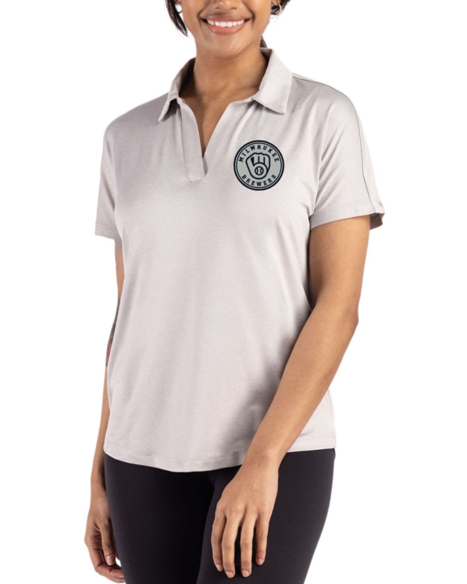 Women's Milwaukee Brewers Cutter & Buck Mono Concrete Coastline Double Peached Dolman Polo