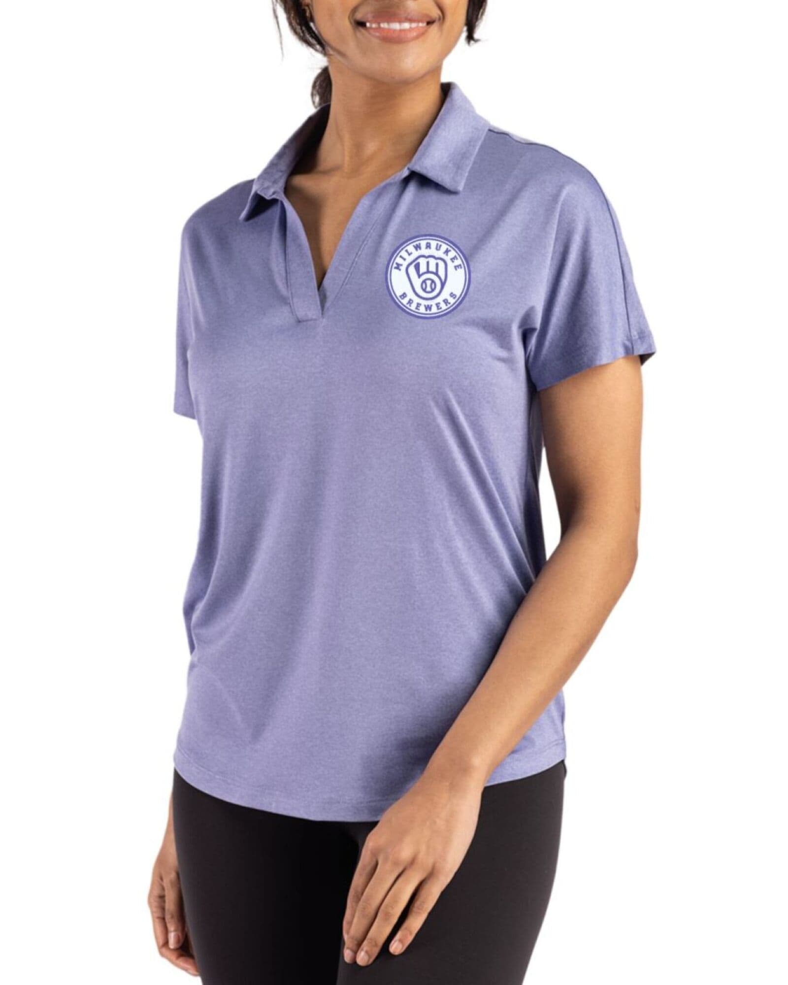 Women's Milwaukee Brewers Cutter & Buck Mono Hyacinth Coastline Double Peached Dolman Polo