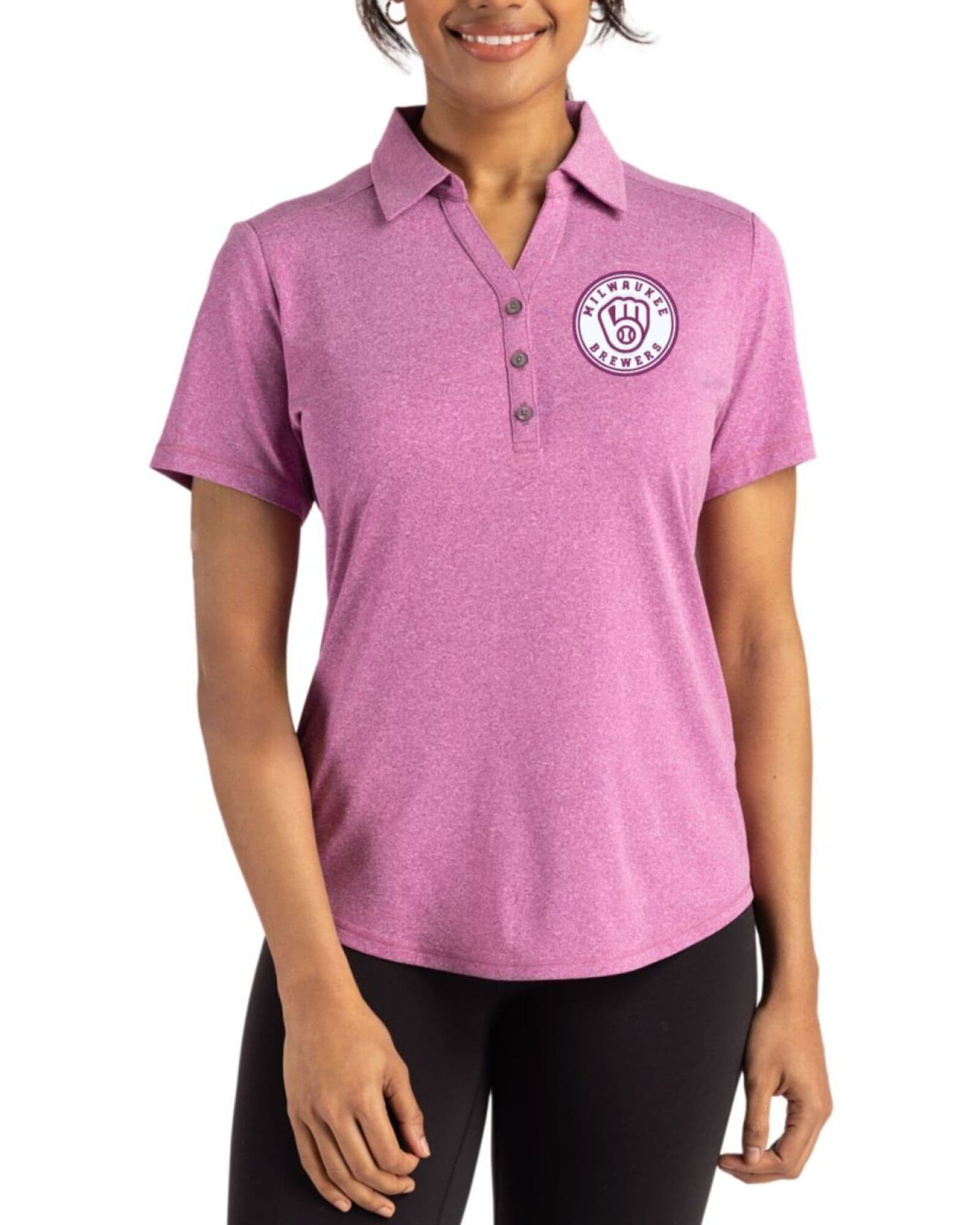 Women's Milwaukee Brewers Cutter & Buck Mono Gelato Heather Forge Four-Way Stretch Polo