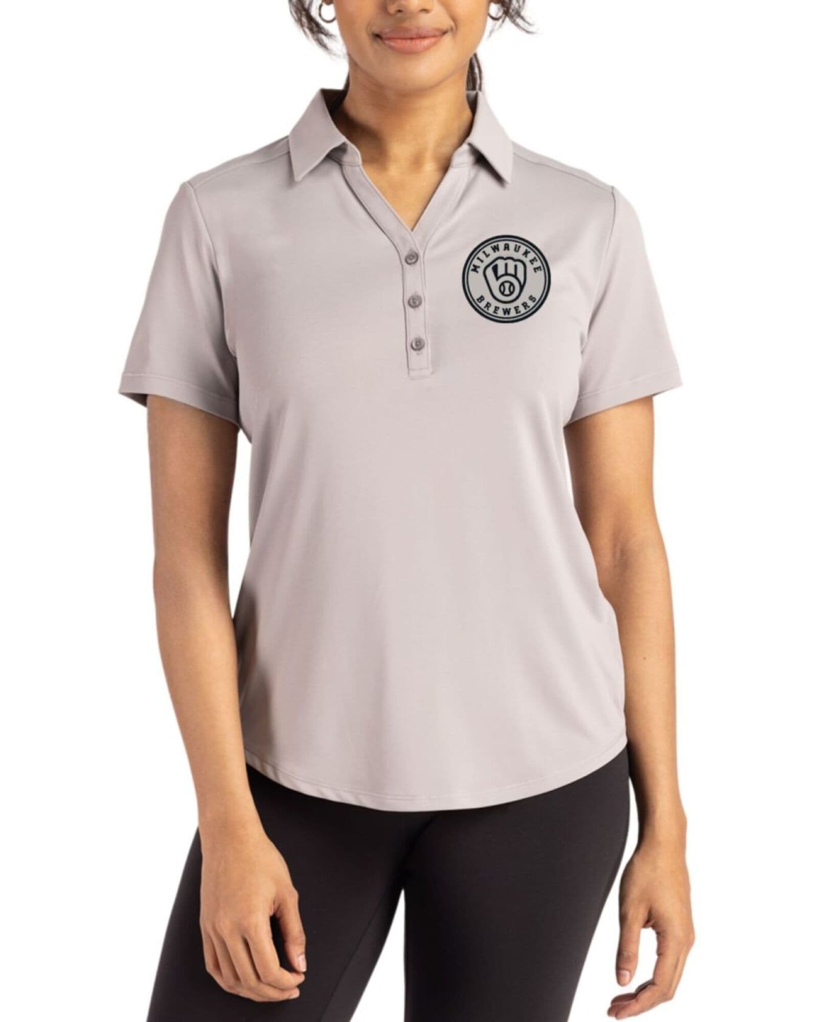 Women's Milwaukee Brewers Cutter & Buck Mono Polished Forge Four-Way Stretch Polo