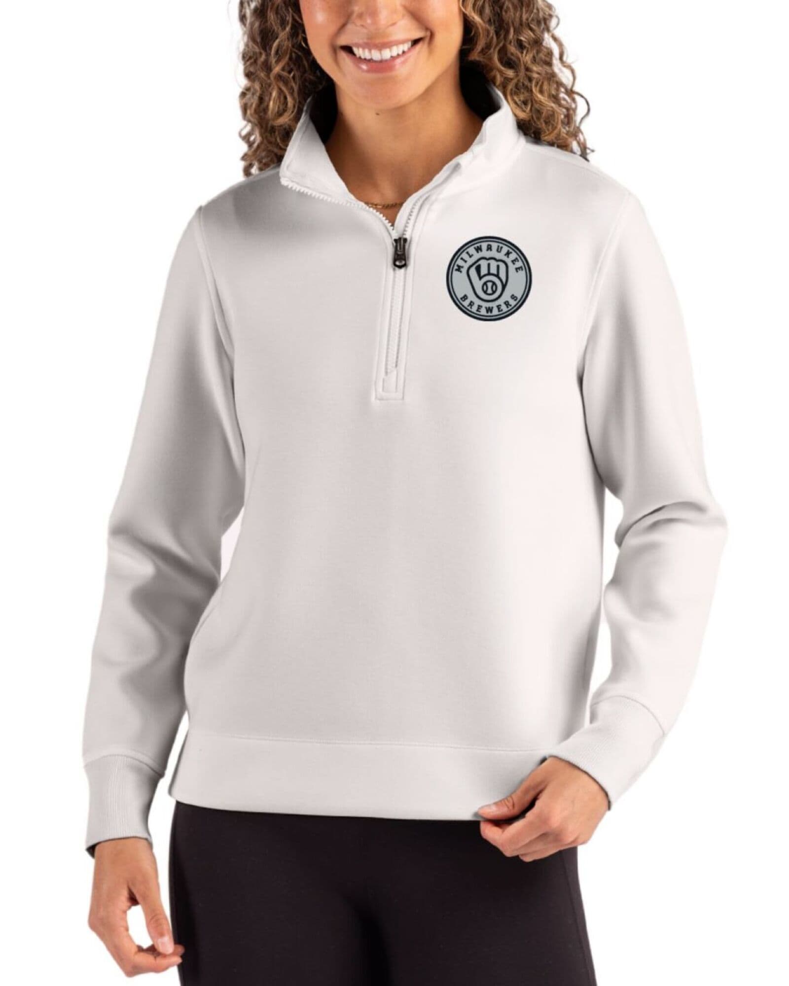 Women's Milwaukee Brewers Cutter & Buck Mono Solitare Roam Buttery-Soft Knit Quarter Zip Pullover