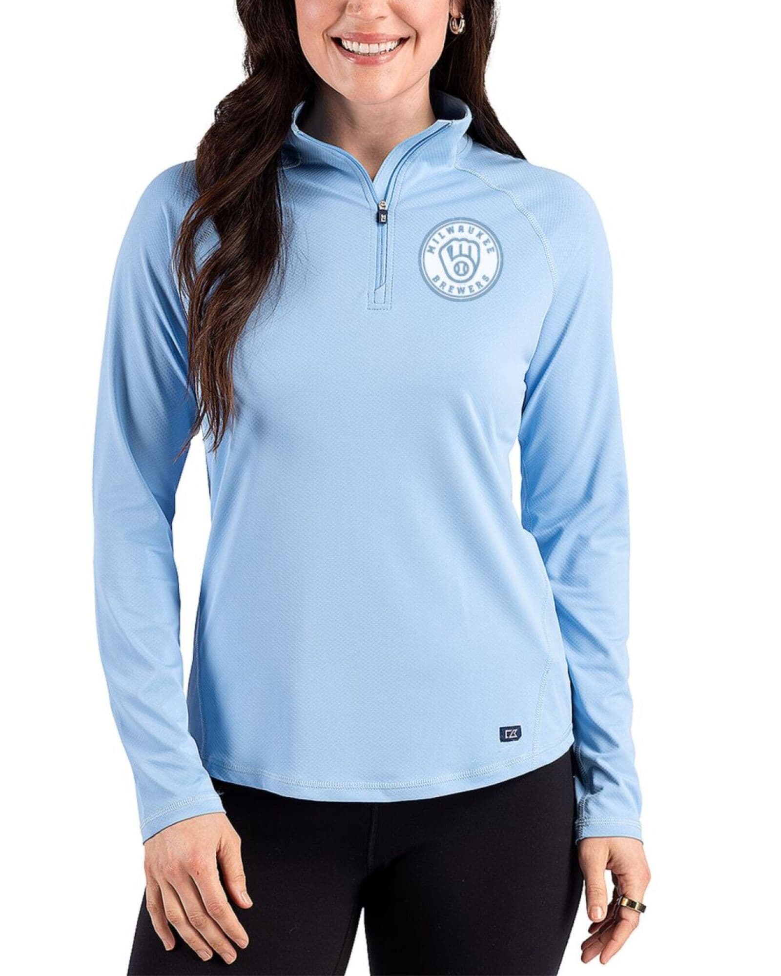 Women's Milwaukee Brewers Cutter & Buck Mono Atlas Prospect Featherlight Stretch Quarter Zip