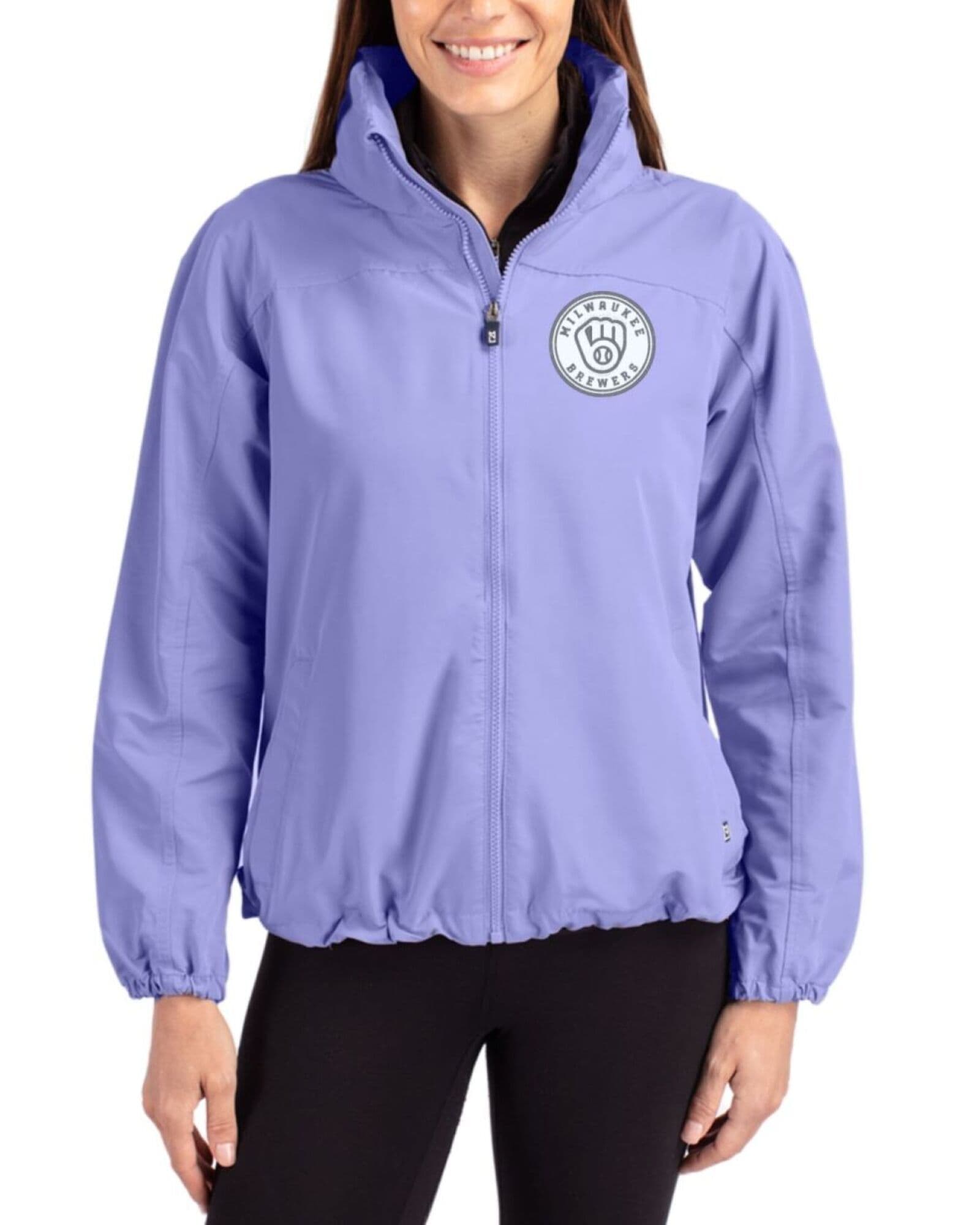 Women's Milwaukee Brewers Cutter & Buck Mono Hyacinth Charter Packable Full Zip Jacket