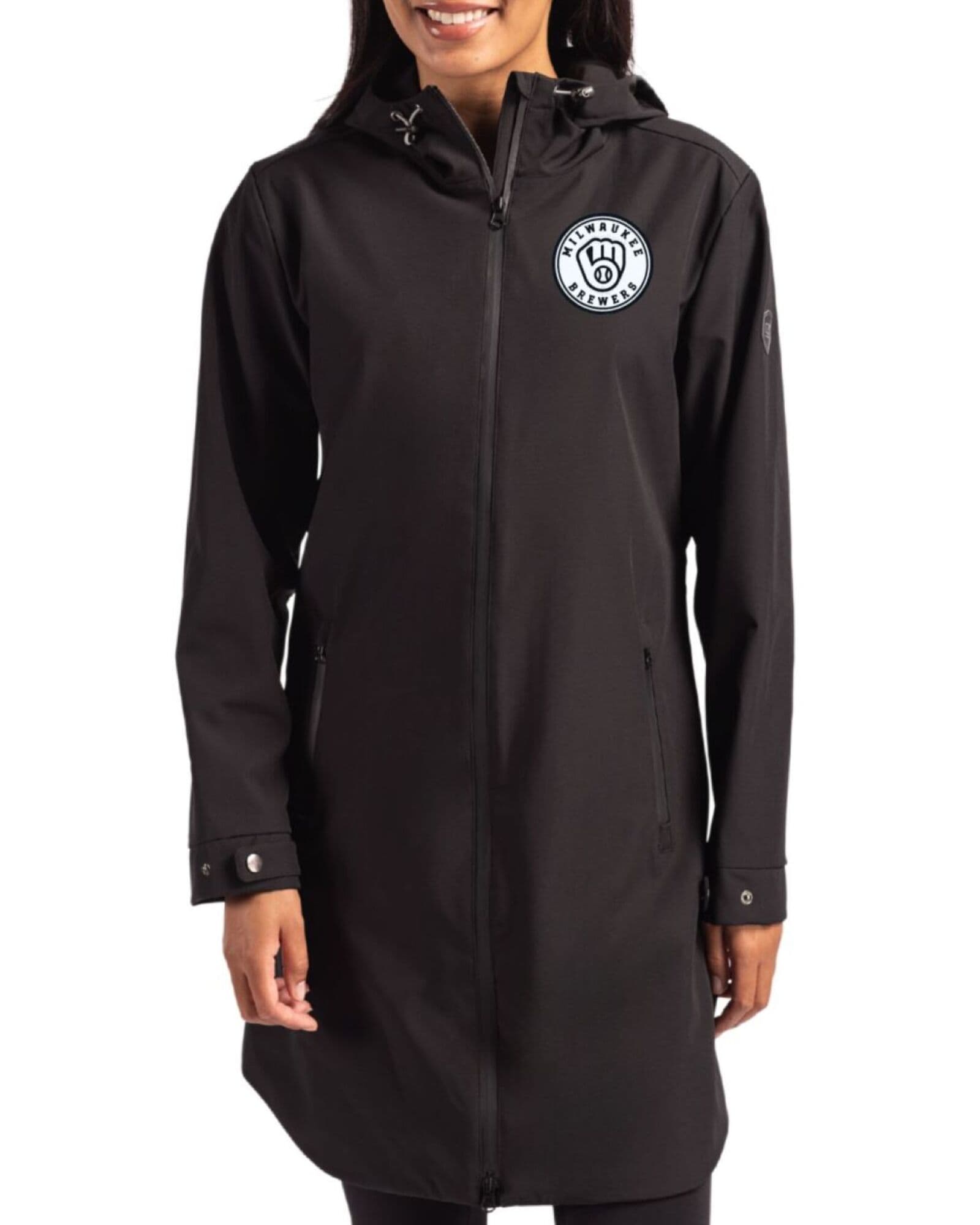 Women's Milwaukee Brewers Cutter & Buck Mono Black Camano Everyday Stretch Water Resistant Full Zip Jacket