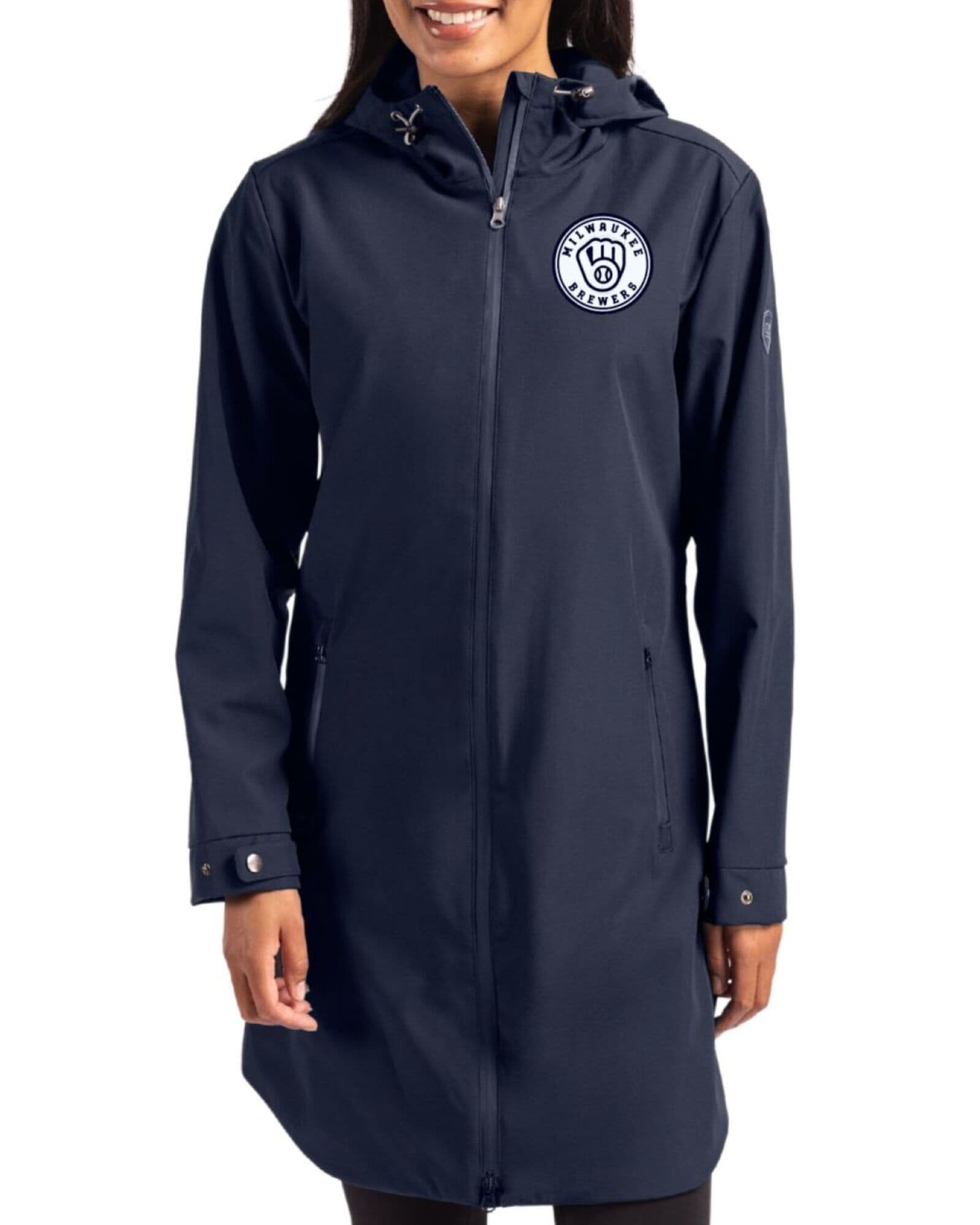 Women's Milwaukee Brewers Cutter & Buck Mono Navy Blue Camano Everyday Stretch Water Resistant Full Zip Jacket