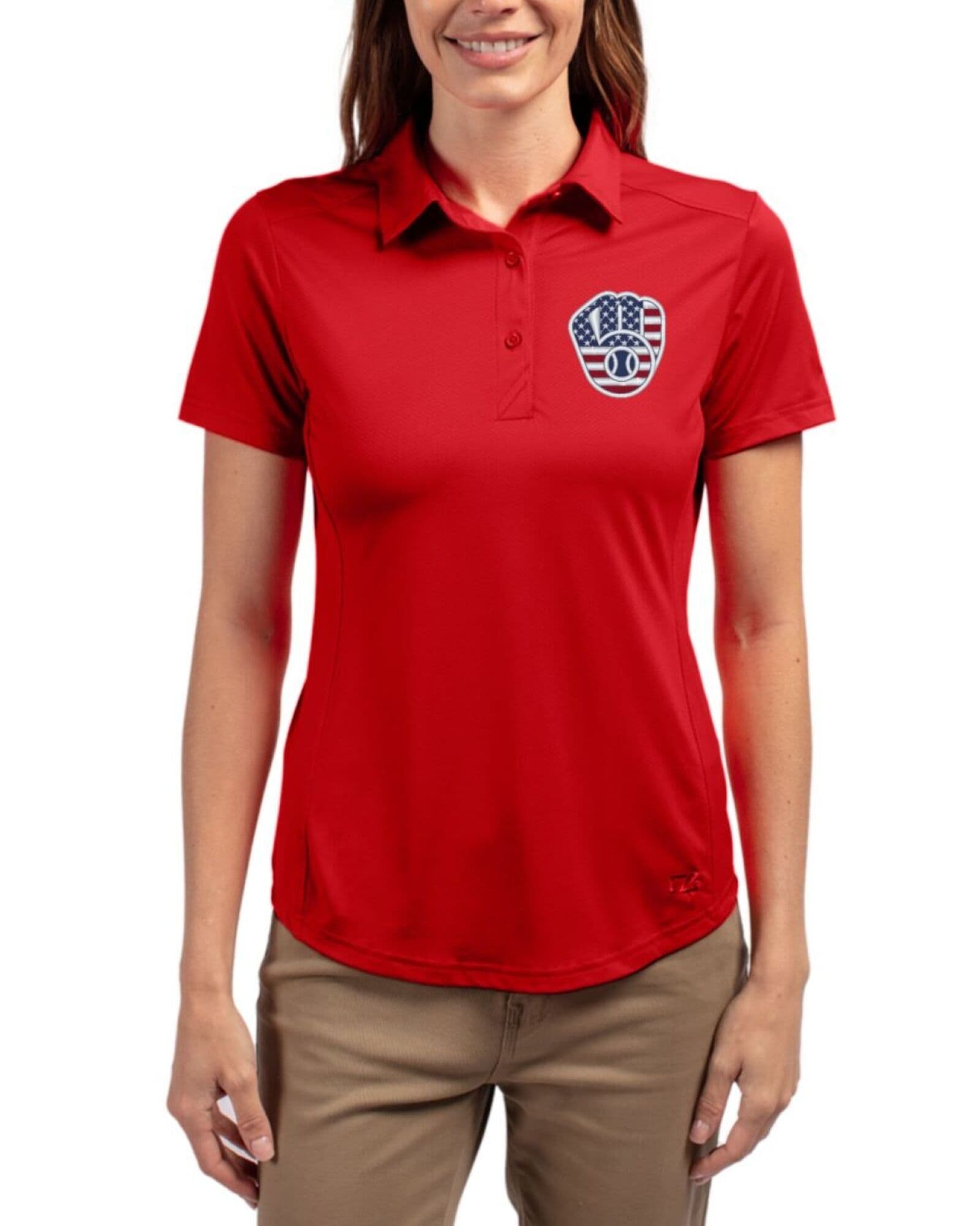 Women's Milwaukee Brewers Cutter & Buck Stars And Stripes Red Prospect Featherlight Stretch Polo