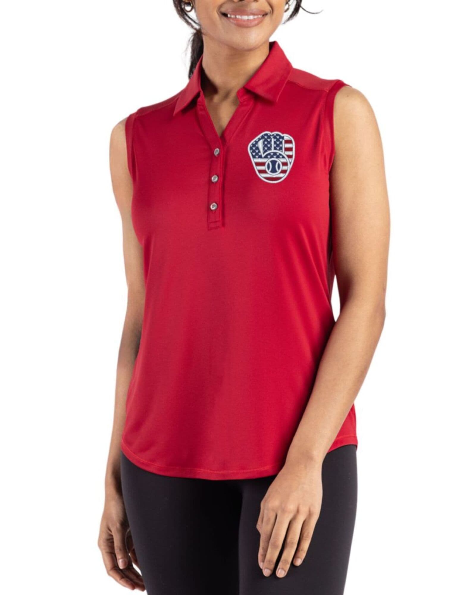Women's Milwaukee Brewers Cutter & Buck Stars And Stripes Cardinal Red Forge Four-Way Stretch Sleeveless Polo