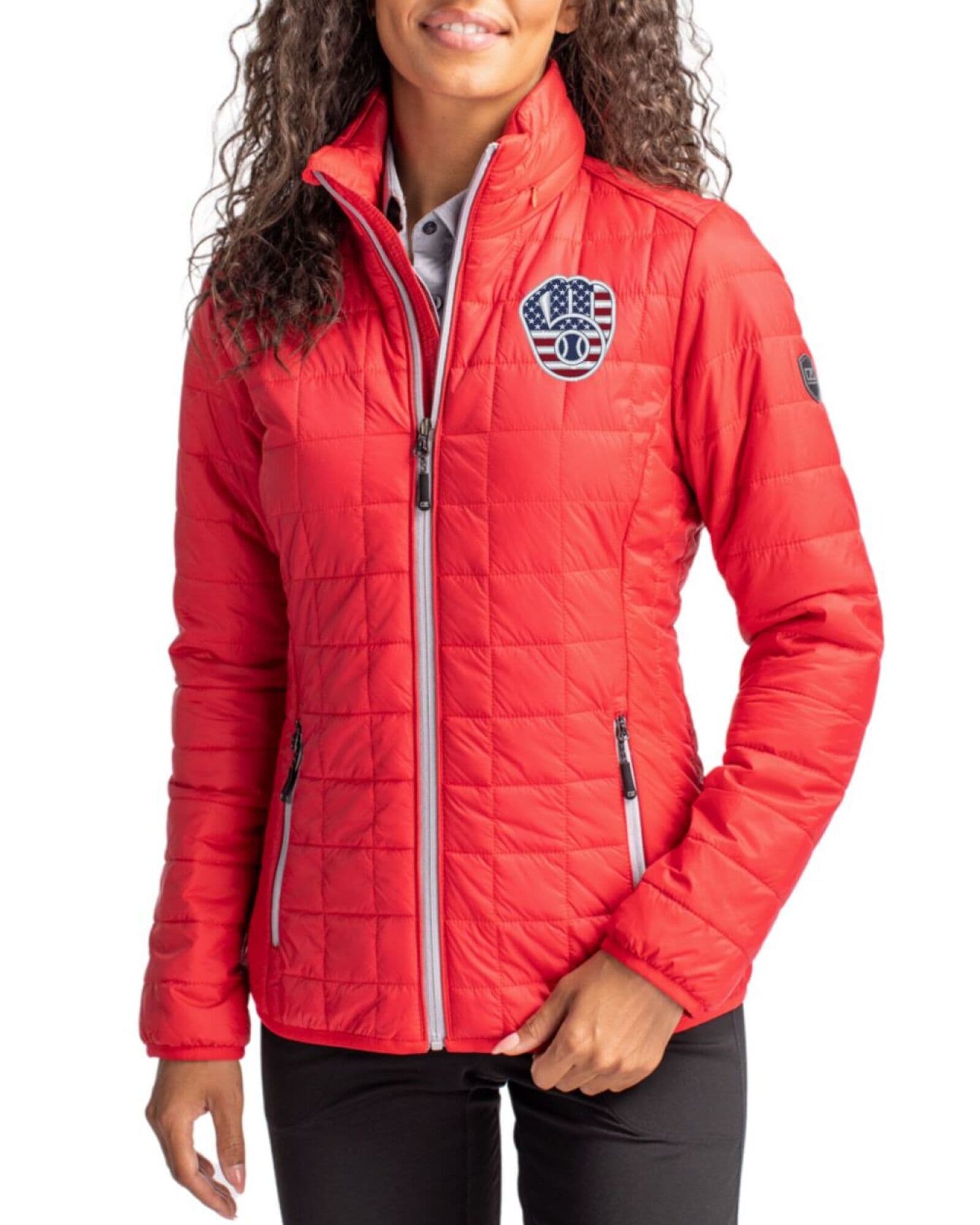Women's Milwaukee Brewers Cutter & Buck Stars And Stripes Red Rainier Insulated Puffer Full Zip Jacket