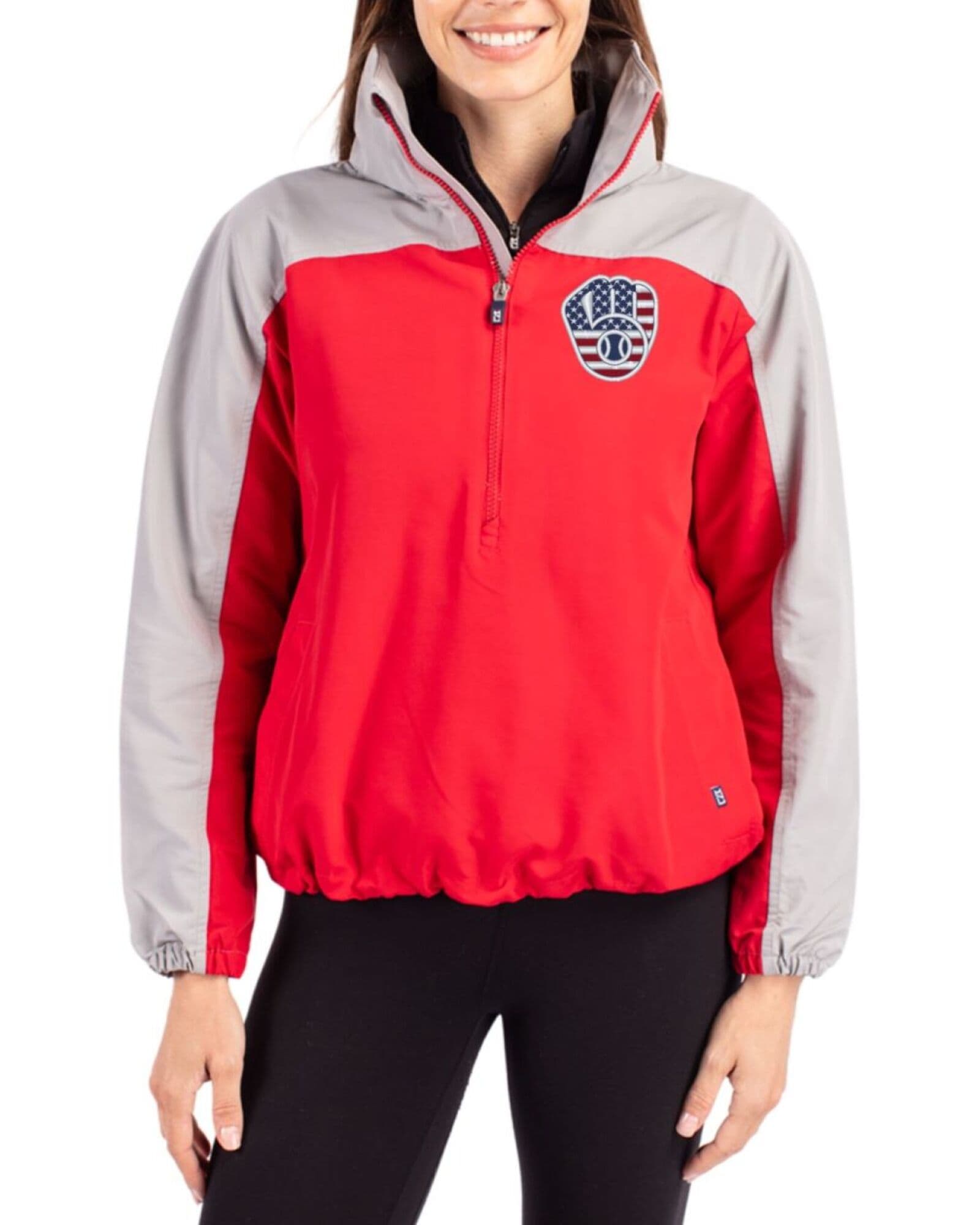 Women's Milwaukee Brewers Cutter & Buck Stars And Stripes Red/Polished Charter Packable Half Zip Anorak Jacket