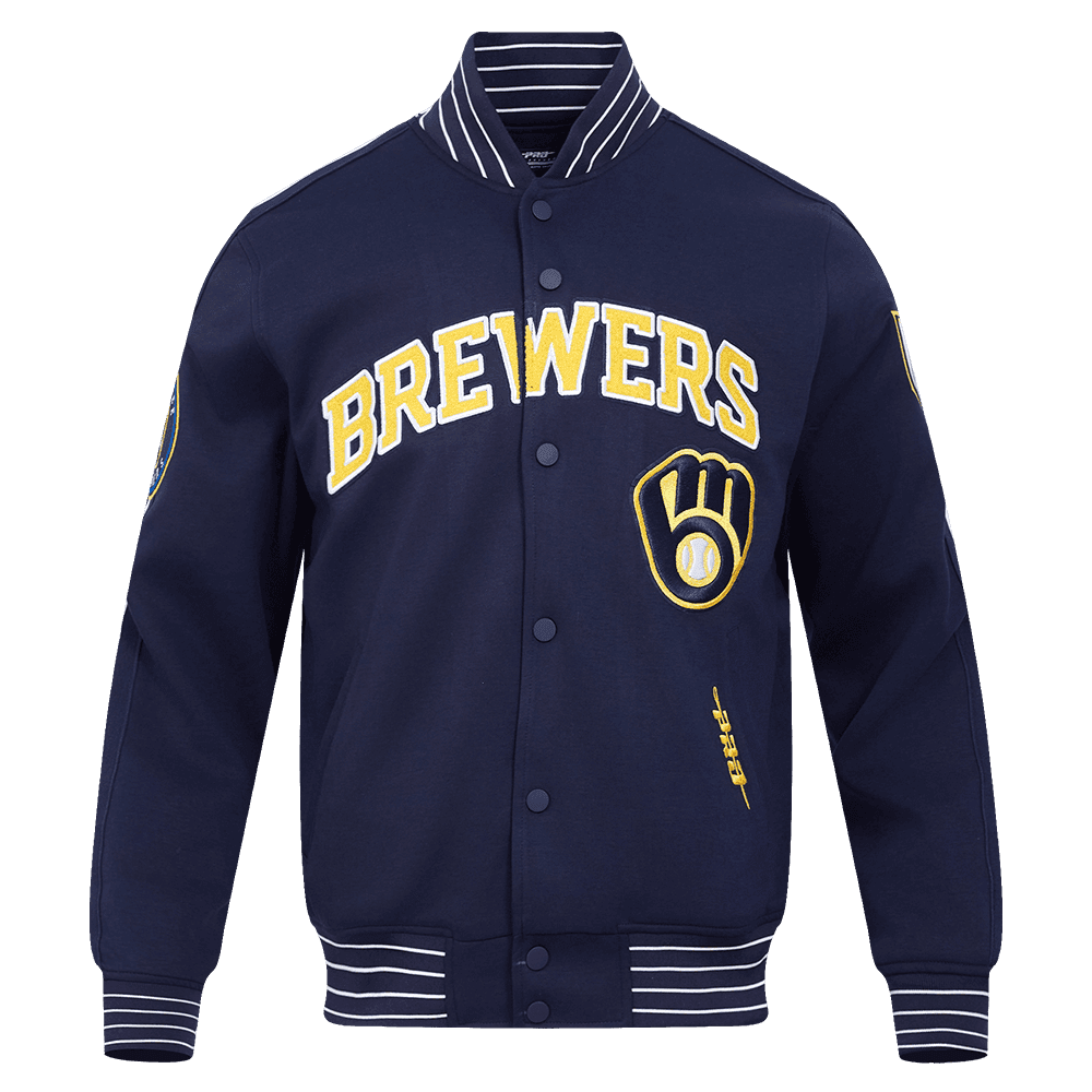 Men’s Milwaukee Brewers Midnight Navy and White Current Logo Pro Game Day Double Knit Jacket by Pro Standard®