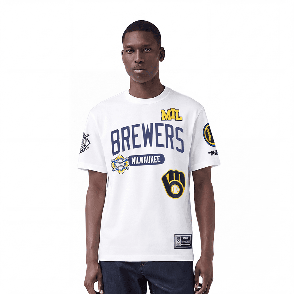 Men’s Milwaukee Brewers White Letterman Short Sleeve Tee by Pro Standard®